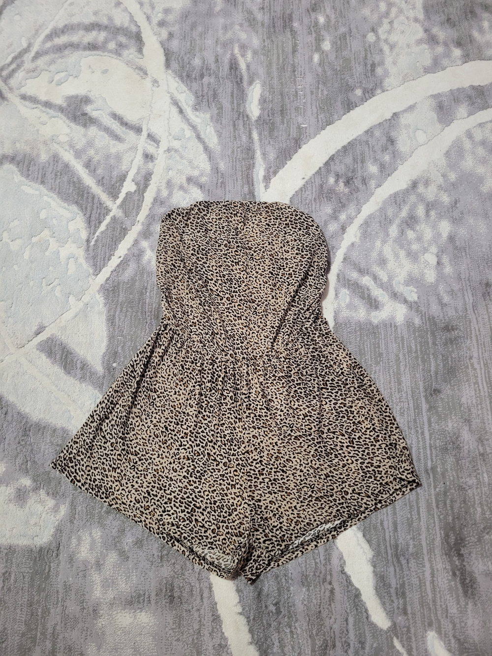 Strapless Leopard Print Romper - Beige & Black Size L